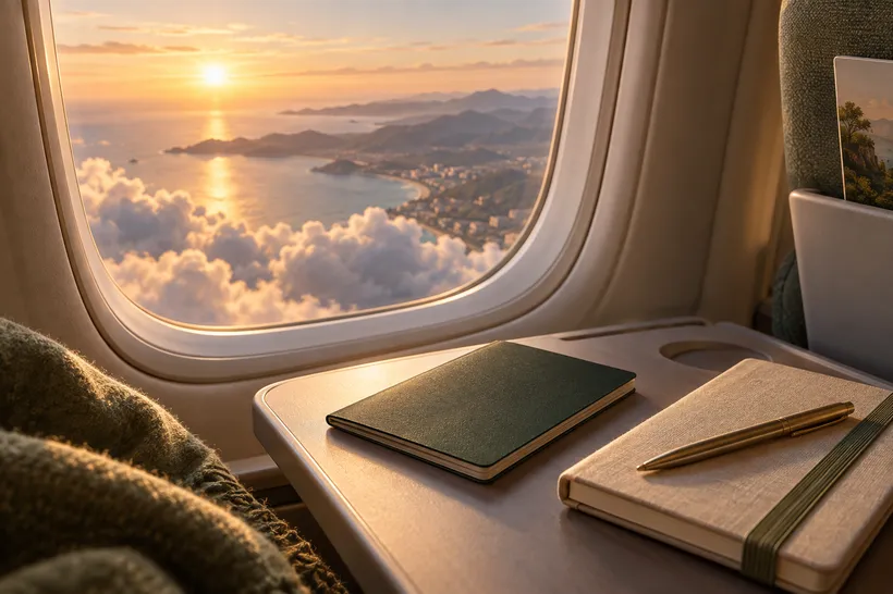 飛機窗外的夕陽與雲海（示意圖）